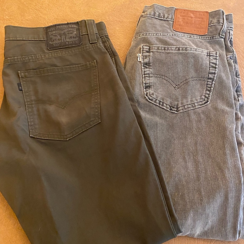 Two (2) pairs Green Levi’s 511 Slim Fit 34x32